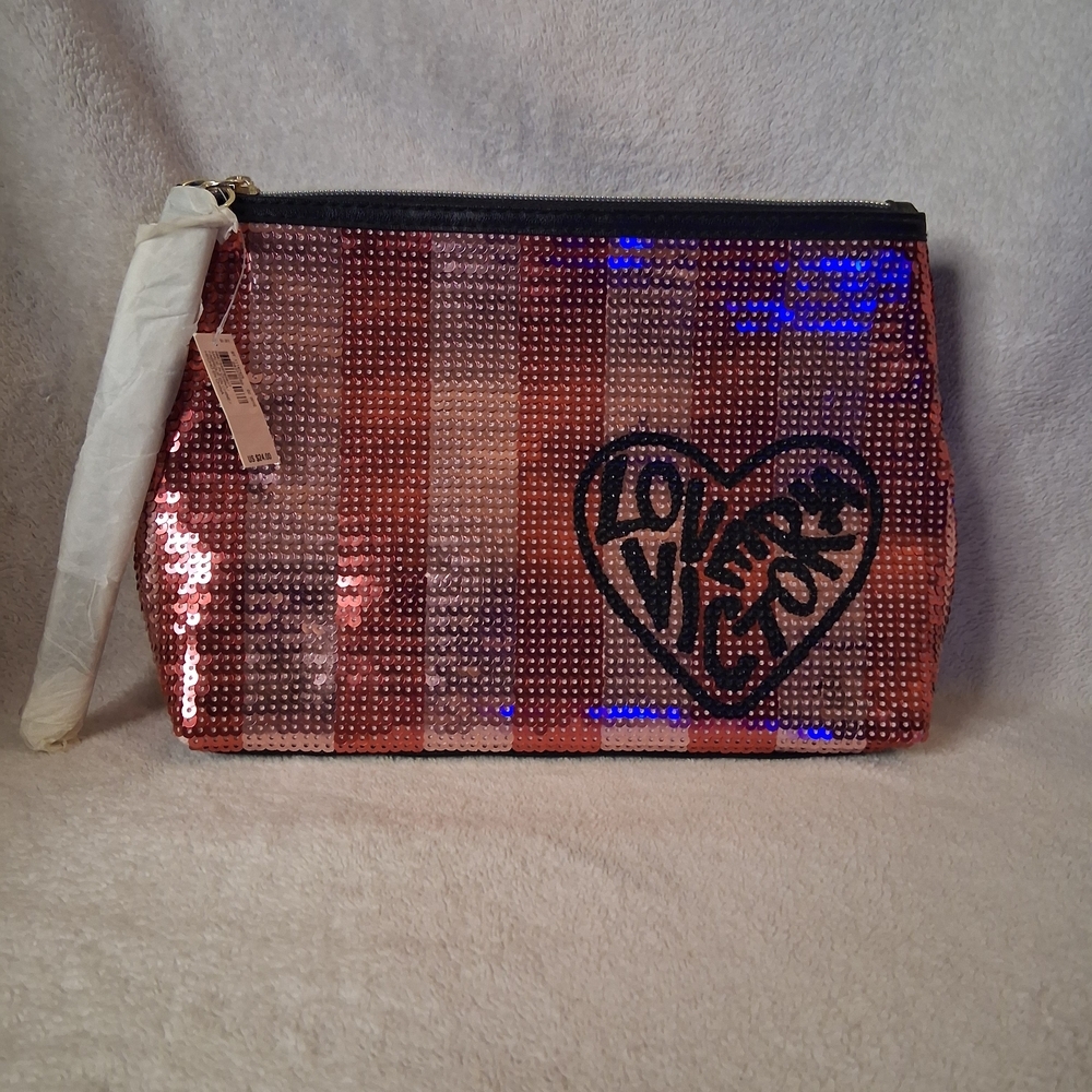 Victoria's Secret Pink and Black Sequin Cosmetic Bag